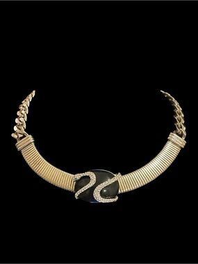 Gold-Tone Black Stone Statement Necklace